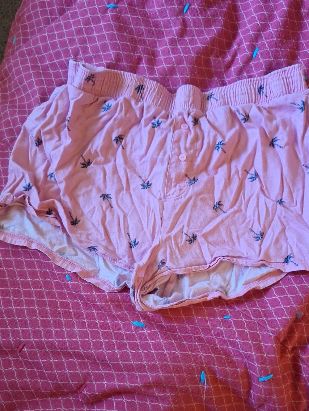 PINK Victoria's Secret Light Pink Palm-Print Athletic Shorts